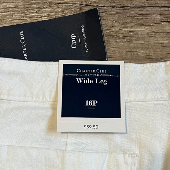 CHARTER CLUB Crop Tummy Slimming White Wide Leg Pants (Size 16P) - Picture 11 of 11